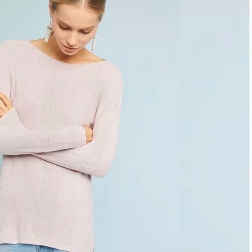 VELVET GRAHAM Shirt Womens XS Pink Gray‎ Ribbed Boat Neck Tunic Long Sleeve
